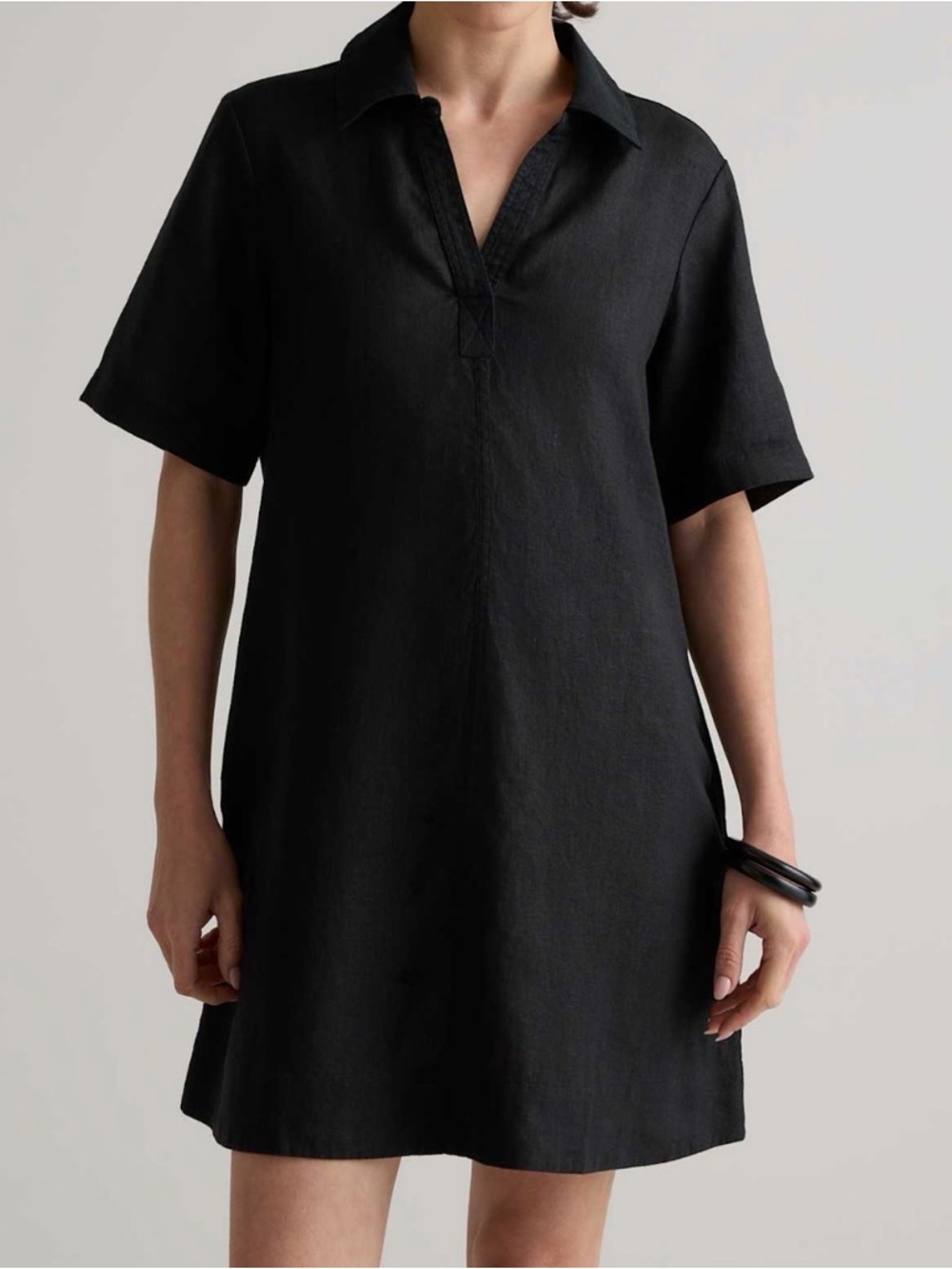 J. Crew Black Collared Linen Dress